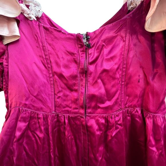 Vintage Gunne‎ Sax Burgundy Satin Pink Lace Short Puff Sleeve Maxi Dress No Size - Picture 12 of 16